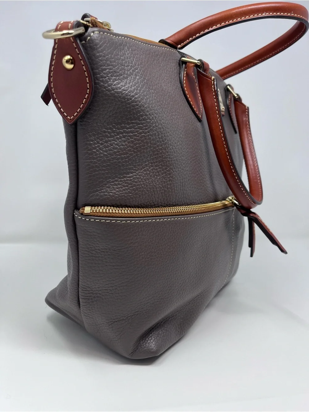 Dooney & Bourke Elephant Pebbled Leather Satchel with Tan Trim